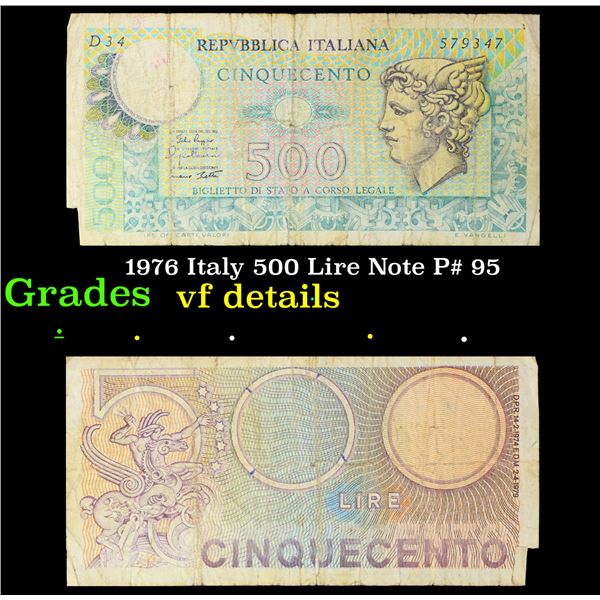 1976 Italy 500 Lire Note P# 95 Grades vf details