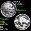 Image 1 : 1917-d Buffalo Nickel 5c Grades f+