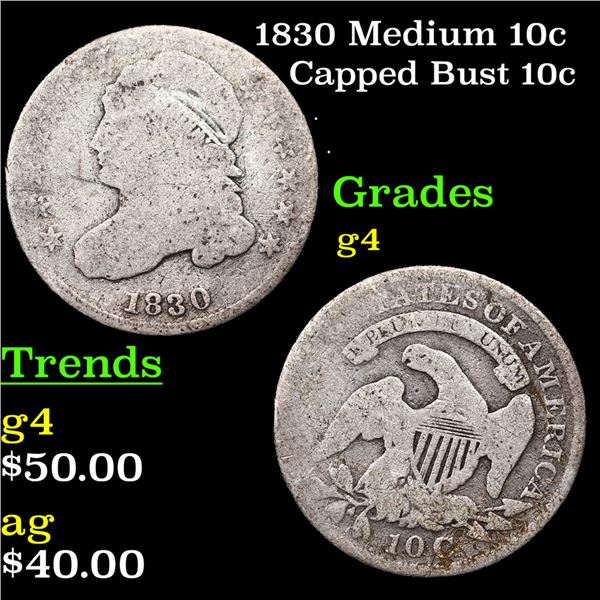 1830 Medium 10c Capped Bust Dime 10c Grades g, good