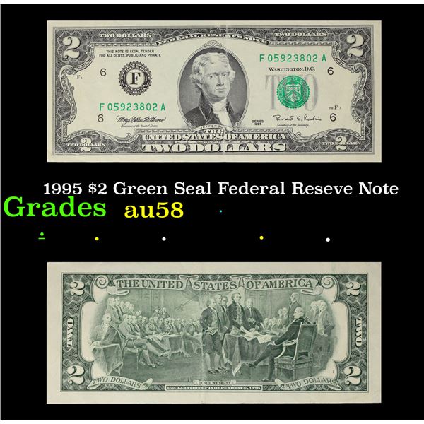 1995 $2 Green Seal Federal Reseve Note Grades Choice AU/BU Slider