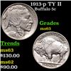 Image 1 : 1913-p TY II Buffalo Nickel 5c Grades Select Unc