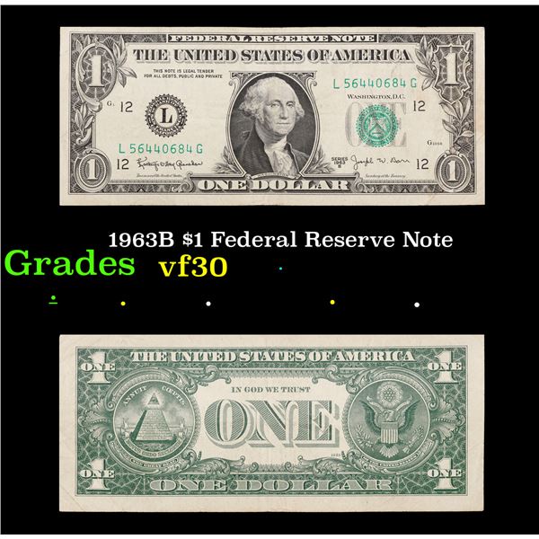 1963B $1 Federal Reserve Note Grades vf++