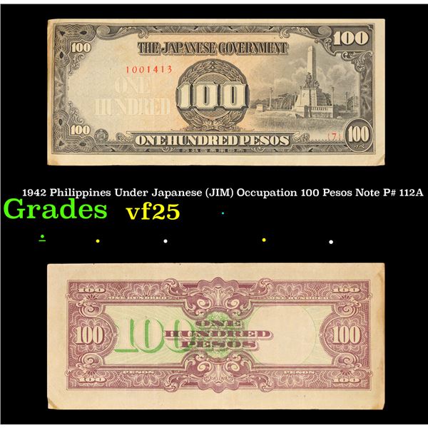 1942 Philippines Under Japanese (JIM) Occupation 100 Pesos Note P# 112A Grades vf+