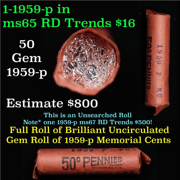 Shotgun Lincoln 1c roll, 1959-p 50 pcs Brandt Wrapper.