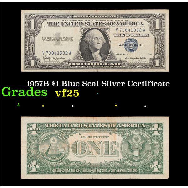 1957B $1 Blue Seal Silver Certificate Grades vf+