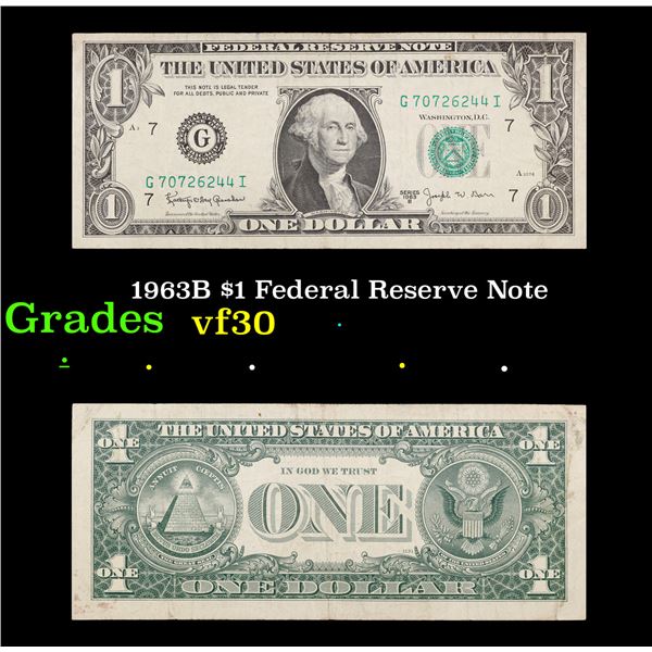 1963B $1 Federal Reserve Note Grades vf++