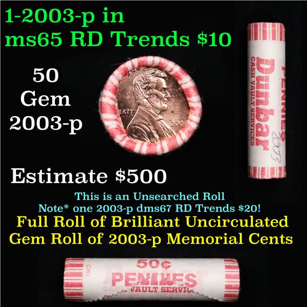 Shotgun Lincoln 1c roll, 2003-p 50 pcs Dunbar Wrapper.