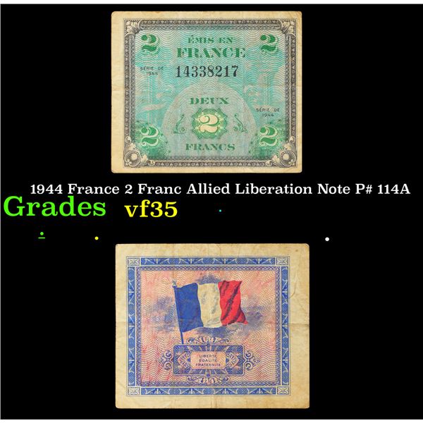 1944 France 2 Franc Allied Liberation Note P# 114A Grades vf++