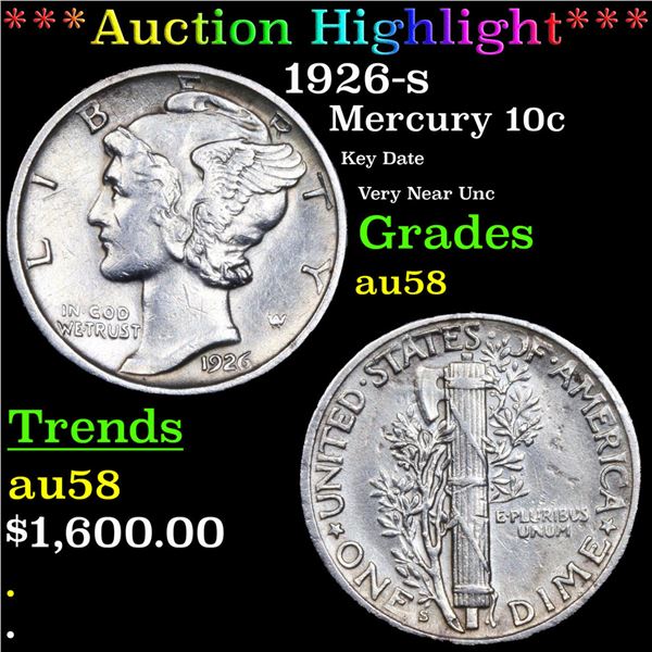 ***Auction Highlight*** 1926-s Mercury Dime 10c Graded au58 By SEGS (fc)