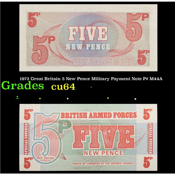 1972 Great Britain 5 New Pence Military Payment Note P# M44A Grades Choice CU