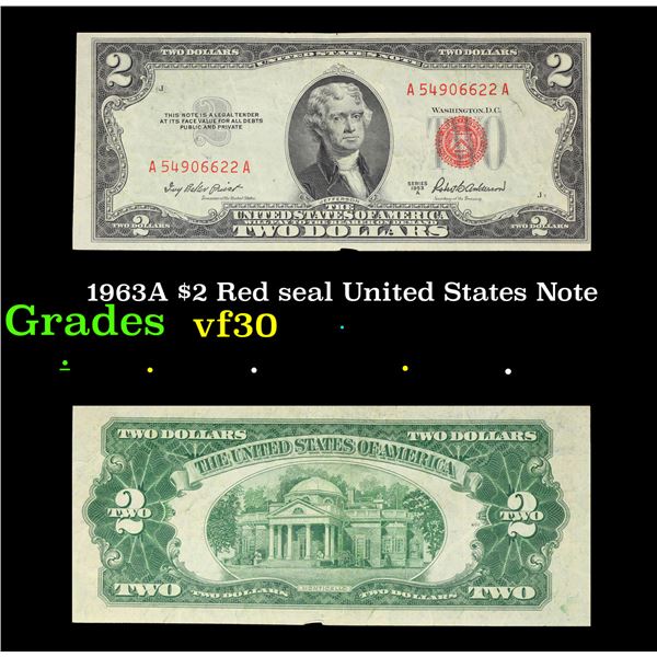 1963A $2 Red seal United States Note Grades vf++