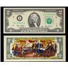 Image 1 : 2003 $2 Green Seal Federal Reseve Note With Colorized Back  COOL! Grades Gem CU