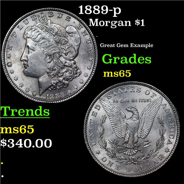 1889-p Morgan Dollar $1 Grades GEM Unc
