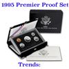 Image 1 : 1995 United States Premier Silver Proof Set in Display case. 5 Coins Inside!