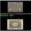 Image 1 : 1920 Weimar Germany 100 Mark Note P# 69B Grades vf+