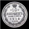 Image 3 : 1913 (SPB BC) Russia 10 Kopeks Silver Y# 20a.2 Grades GEM+ PL