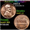 Image 1 : ***Auction Highlight*** 1961-d Lincoln Cent 1c Graded GEM++ Unc RD By USCG (fc)