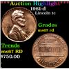 Image 1 : ***Auction Highlight*** 1961-d Lincoln Cent 1c Graded GEM++ Unc RD By USCG (fc)