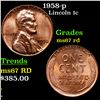 Image 1 : 1958-p Lincoln Cent 1c Grades GEM++ Unc RD