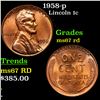 Image 1 : 1958-p Lincoln Cent 1c Grades GEM++ Unc RD