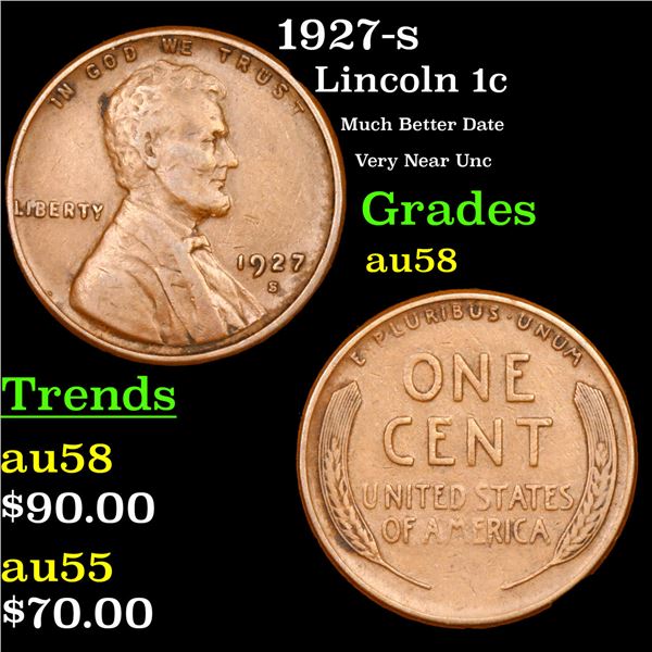 1927-s Lincoln Cent 1c Grades Choice AU/BU Slider