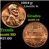 Image 1 : 1964-p Lincoln Cent 1c Grades GEM+ Unc RD