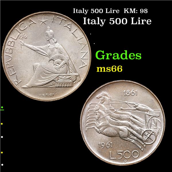 Italy 500 Lire  KM: 98 Grades GEM+ Unc