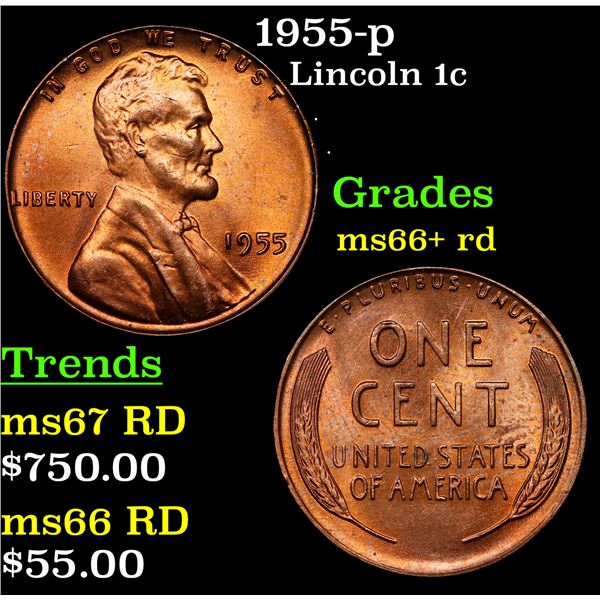 1955-p Lincoln Cent 1c Grades GEM++ RD