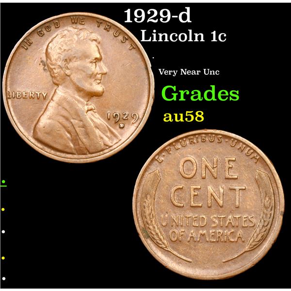 1929-d Lincoln Cent 1c Grades Choice AU/BU Slider