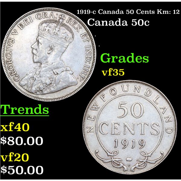 1919-c Canada 50 Cents Km: 12 Grades vf++