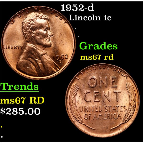 1952-d Lincoln Cent 1c Grades GEM++ Unc RD