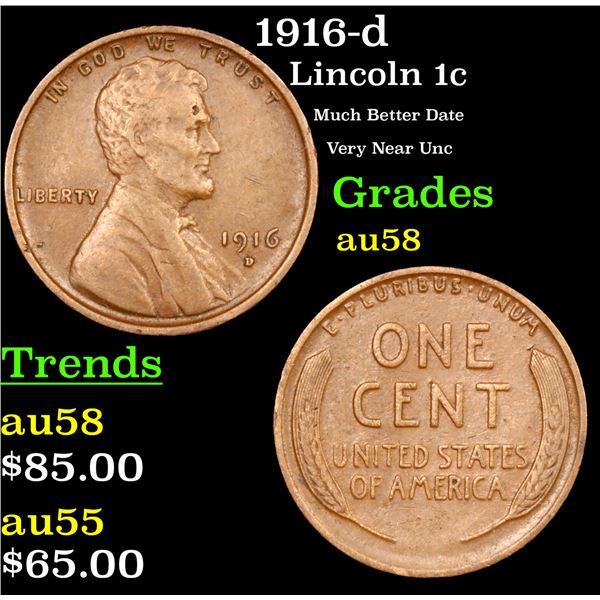 1916-d Lincoln Cent 1c Grades Choice AU/BU Slider