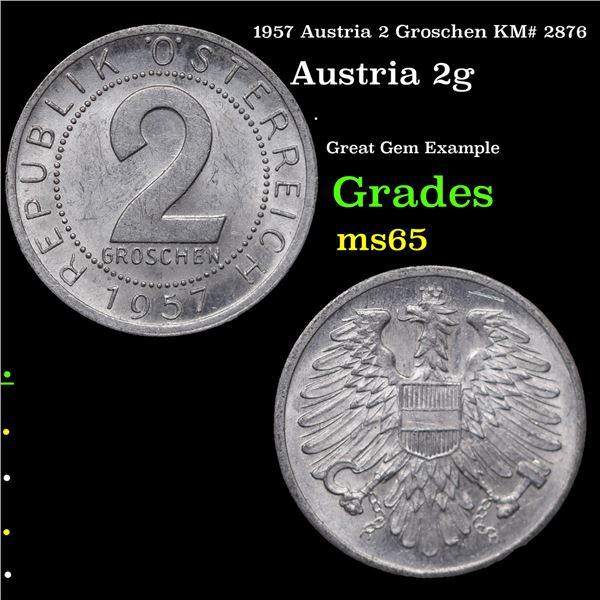 1957 Austria 2 Groschen KM# 2876 Grades GEM Unc