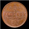 Image 2 : 1909 (SPB) Russia 1 Polushka (1/4 Kopek) Y# 47.1 Grades Choice Unc RB