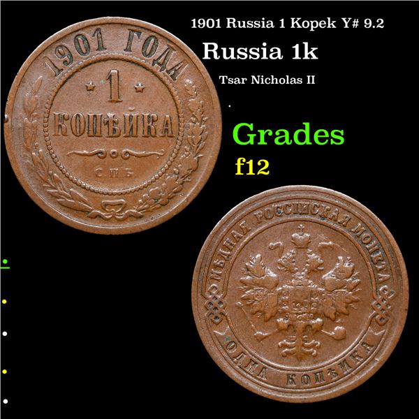 1901 Russia 1 Kopek Y# 9.2 Grades f, fine