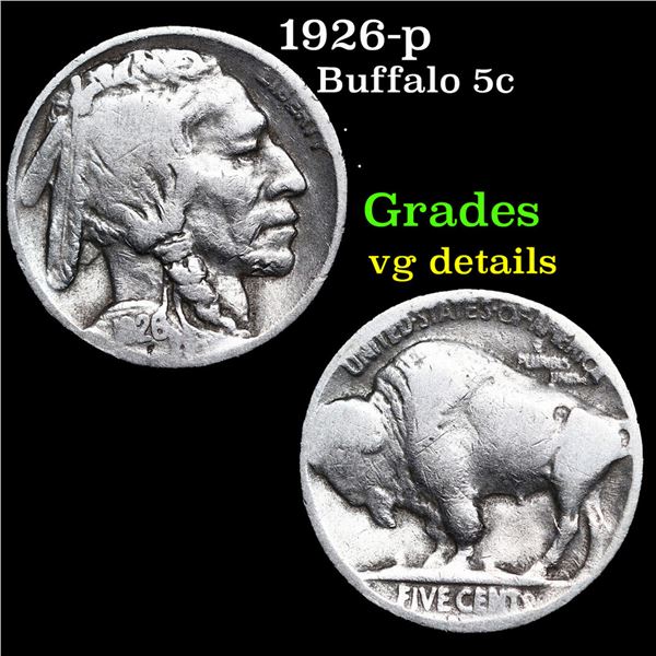 1926-p Buffalo Nickel 5c Grades vg details