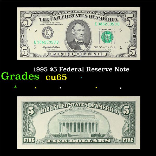 1995 $5 Federal Reserve Note Grades Gem CU