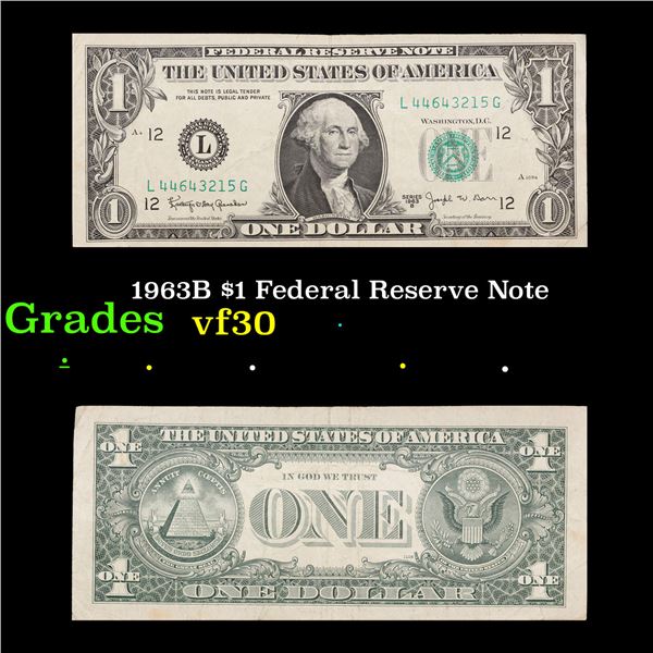 1963B $1 Federal Reserve Note Grades vf++