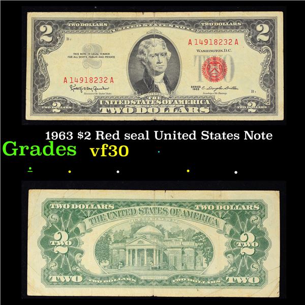 1963 $2 Red seal United States Note Grades vf++