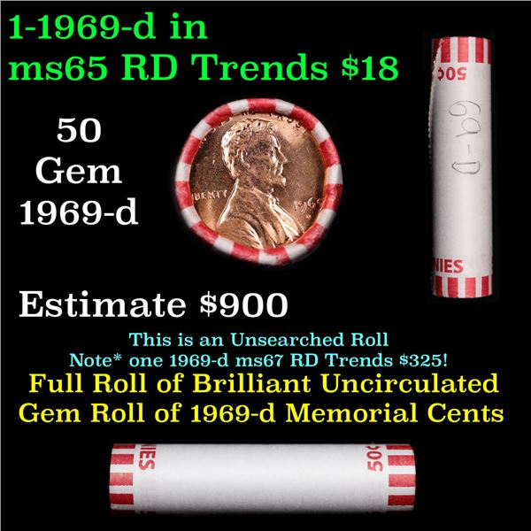 Shotgun Lincoln 1c roll, 1969-d 50 pcs Bank Wrapper.