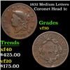 Image 1 : 1832 Medium Letters Coronet Head Large Cent 1c Grades vf++