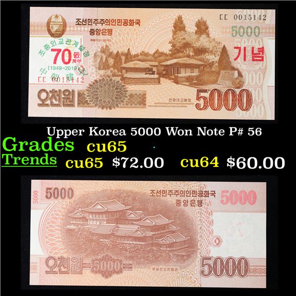 Upper Korea 5000 Won Note P# 56 Grades Gem CU