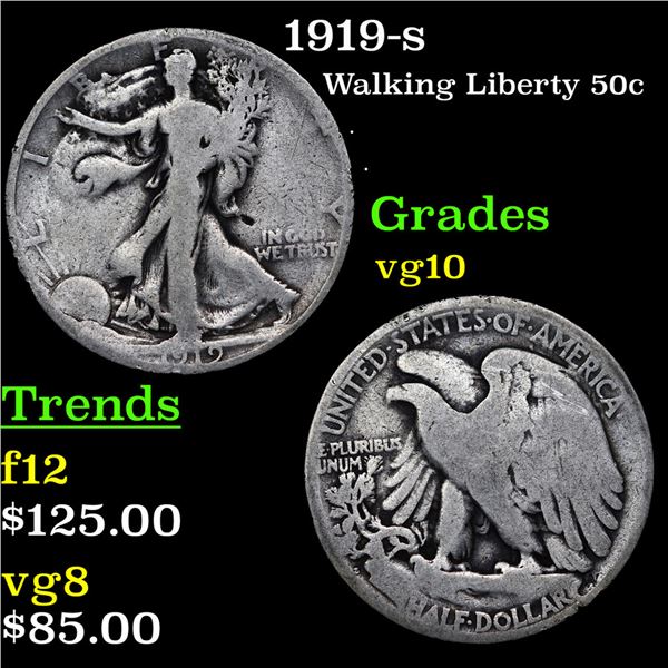 1919-s Walking Liberty Half Dollar 50c Grades vg+