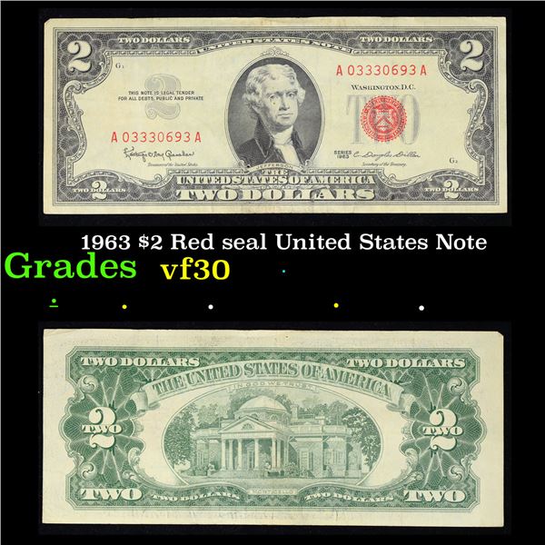 1963 $2 Red seal United States Note Grades vf++
