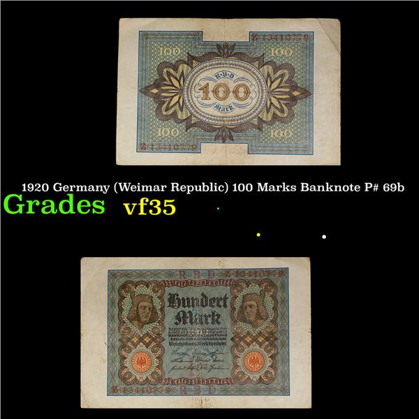 1920 Germany (Weimar Republic) 100 Marks Banknote P# 69b Grades vf++