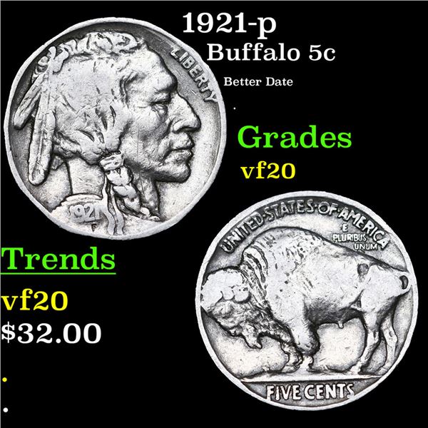 1921-p Buffalo Nickel 5c Grades vf, very fine