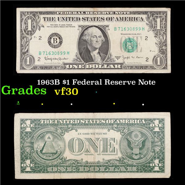 1963B $1 Federal Reserve Note Grades vf++