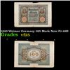 Image 1 : 1920 Weimar Germany 100 Mark Note P# 69B Grades vf+