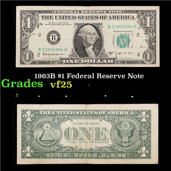 1963B $1 Federal Reserve Note Grades vf+