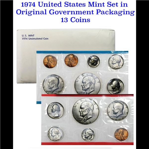 1974 United States Mint Set in Original Government Packaging, 11 Coins Inside!